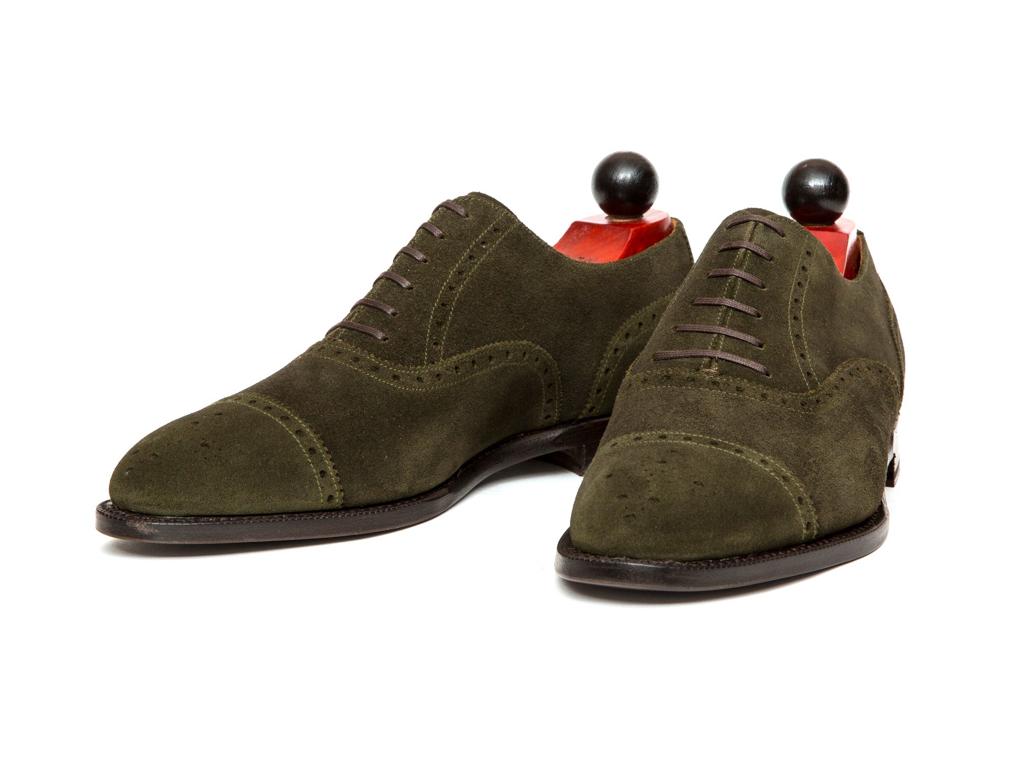 Windermere - MTO - Dark Olive Suede - TMG Last - Single Leather Sole-Made To Order Captoe Cap Toe Medallion Brogue Oxfords-J.FitzPatrick Footwear