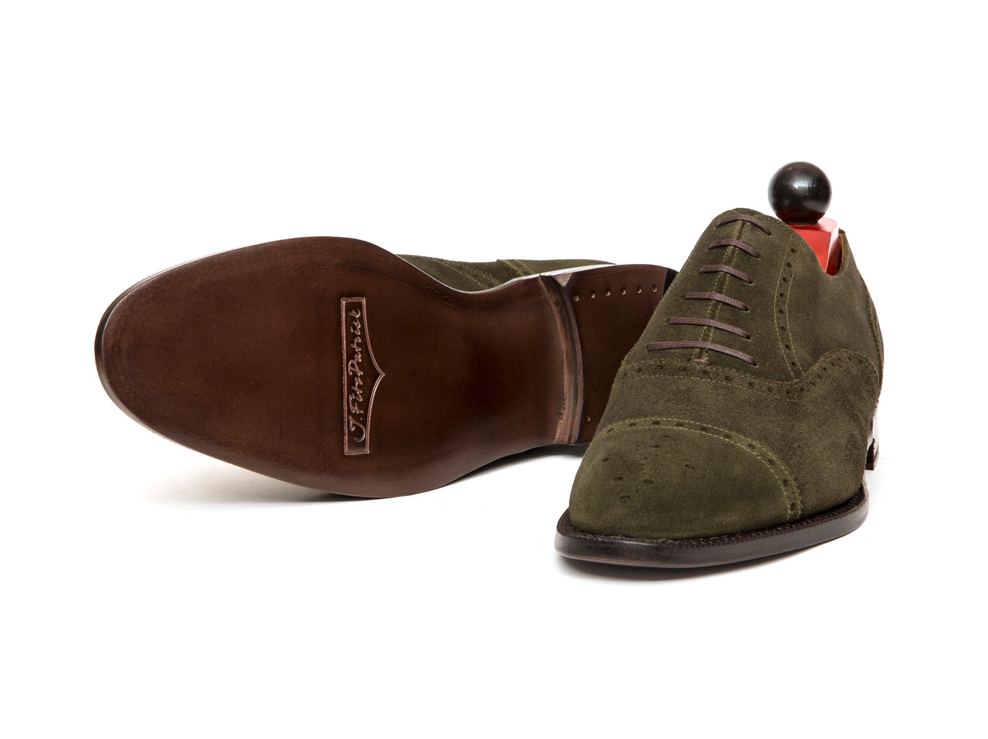 Windermere - MTO - Dark Olive Suede - TMG Last - Single Leather Sole-Made To Order Captoe Cap Toe Medallion Brogue Oxfords-J.FitzPatrick Footwear