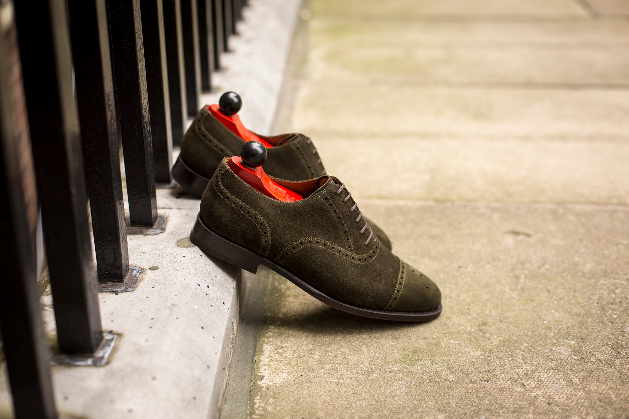 Windermere - MTO - Dark Olive Suede - TMG Last - Single Leather Sole-Made To Order Captoe Cap Toe Medallion Brogue Oxfords-J.FitzPatrick Footwear