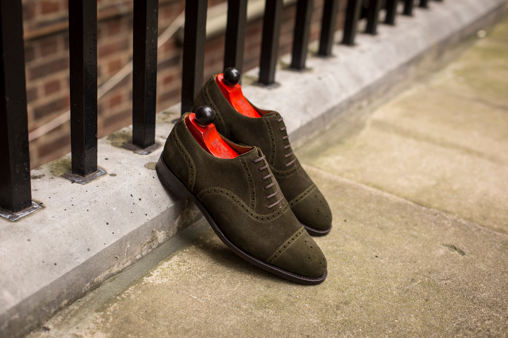 Windermere - MTO - Dark Olive Suede - TMG Last - Single Leather Sole-Made To Order Captoe Cap Toe Medallion Brogue Oxfords-J.FitzPatrick Footwear