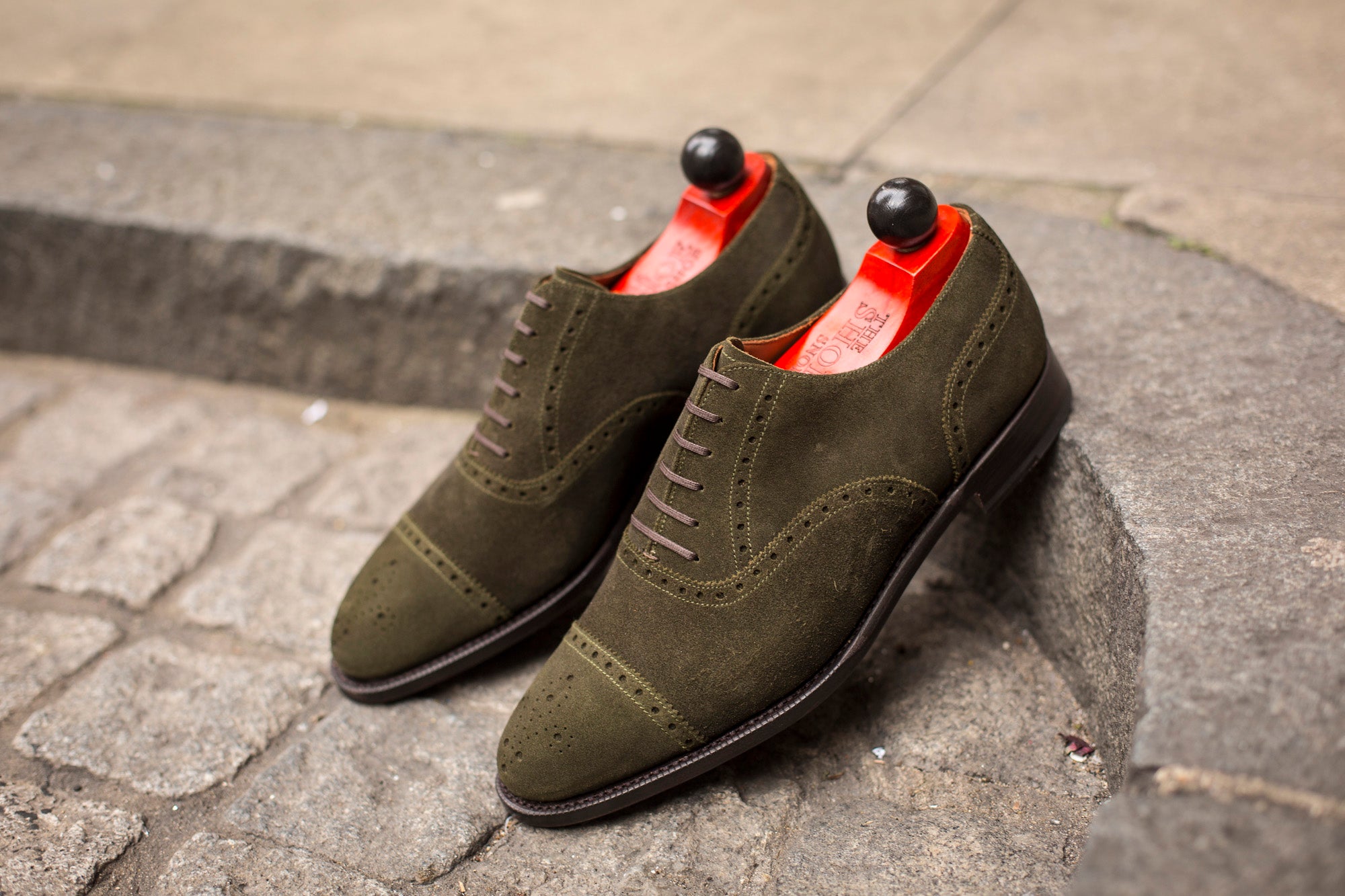 Windermere - MTO - Dark Olive Suede - TMG Last - Single Leather Sole-Made To Order Captoe Cap Toe Medallion Brogue Oxfords-J.FitzPatrick Footwear