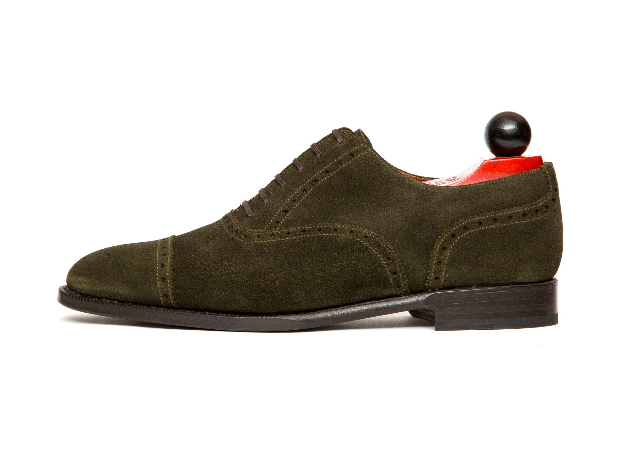 Windermere - MTO - Dark Olive Suede - TMG Last - Single Leather Sole-Made To Order Captoe Cap Toe Medallion Brogue Oxfords-J.FitzPatrick Footwear
