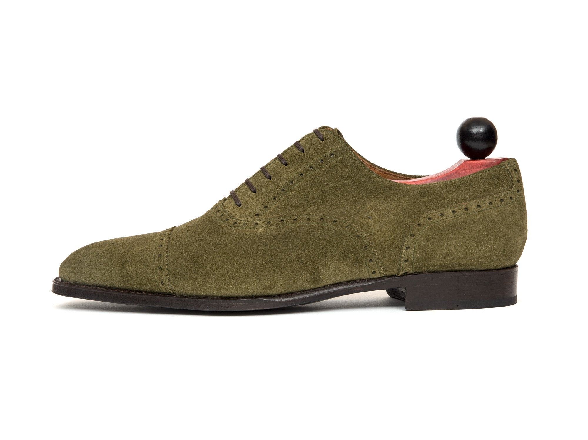 Windermere - MTO - Olive Suede - MGF Last - Single Leather Sole-Made To Order Captoe Cap Toe Medallion Brogue Oxfords-J.FitzPatrick Footwear