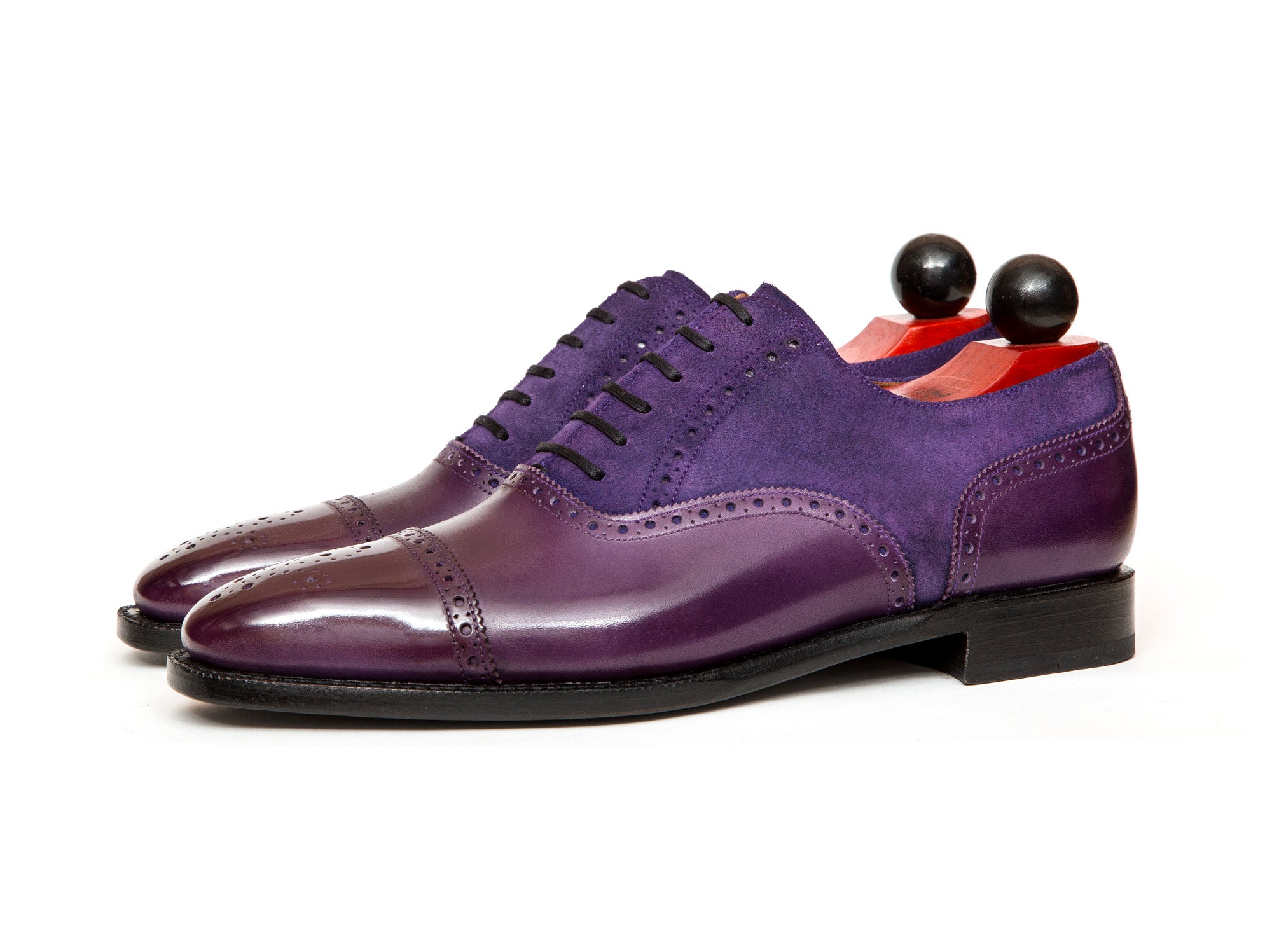 Windermere - MTO - Purple Calf / Purple Suede - LPB Last - Single Leather Sole-Made To Order Captoe Cap Toe Medallion Brogue Oxfords-J.FitzPatrick Footwear
