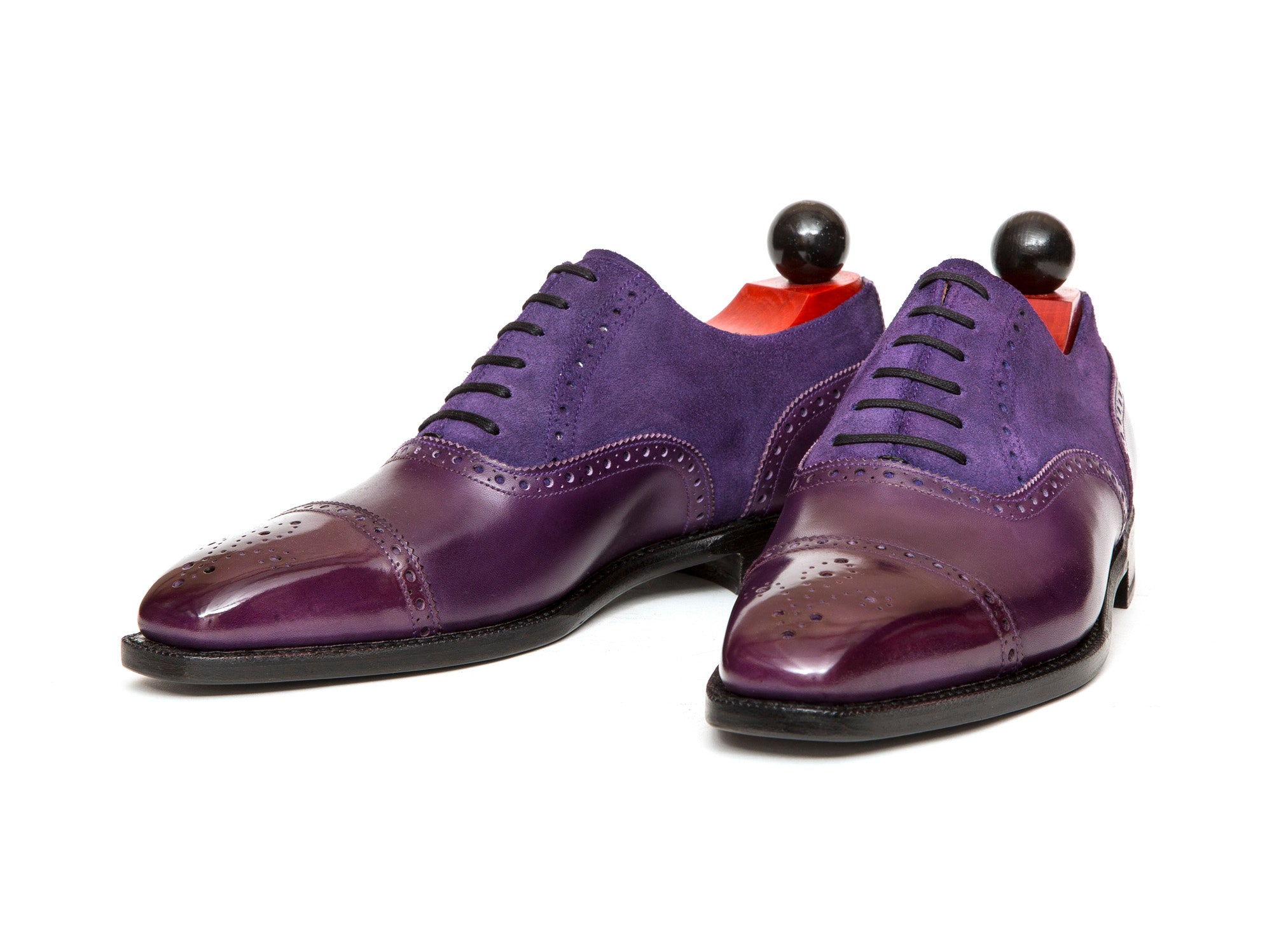 Windermere - MTO - Purple Calf / Purple Suede - LPB Last - Single Leather Sole-Made To Order Captoe Cap Toe Medallion Brogue Oxfords-J.FitzPatrick Footwear