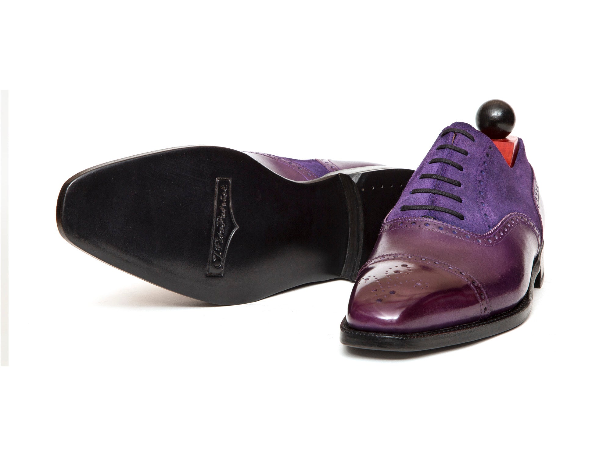 Windermere - MTO - Purple Calf / Purple Suede - LPB Last - Single Leather Sole-Made To Order Captoe Cap Toe Medallion Brogue Oxfords-J.FitzPatrick Footwear