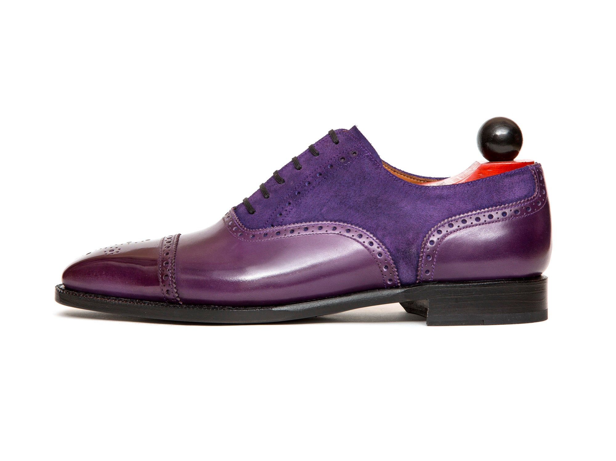 Windermere - MTO - Purple Calf / Purple Suede - LPB Last - Single Leather Sole-Made To Order Captoe Cap Toe Medallion Brogue Oxfords-J.FitzPatrick Footwear