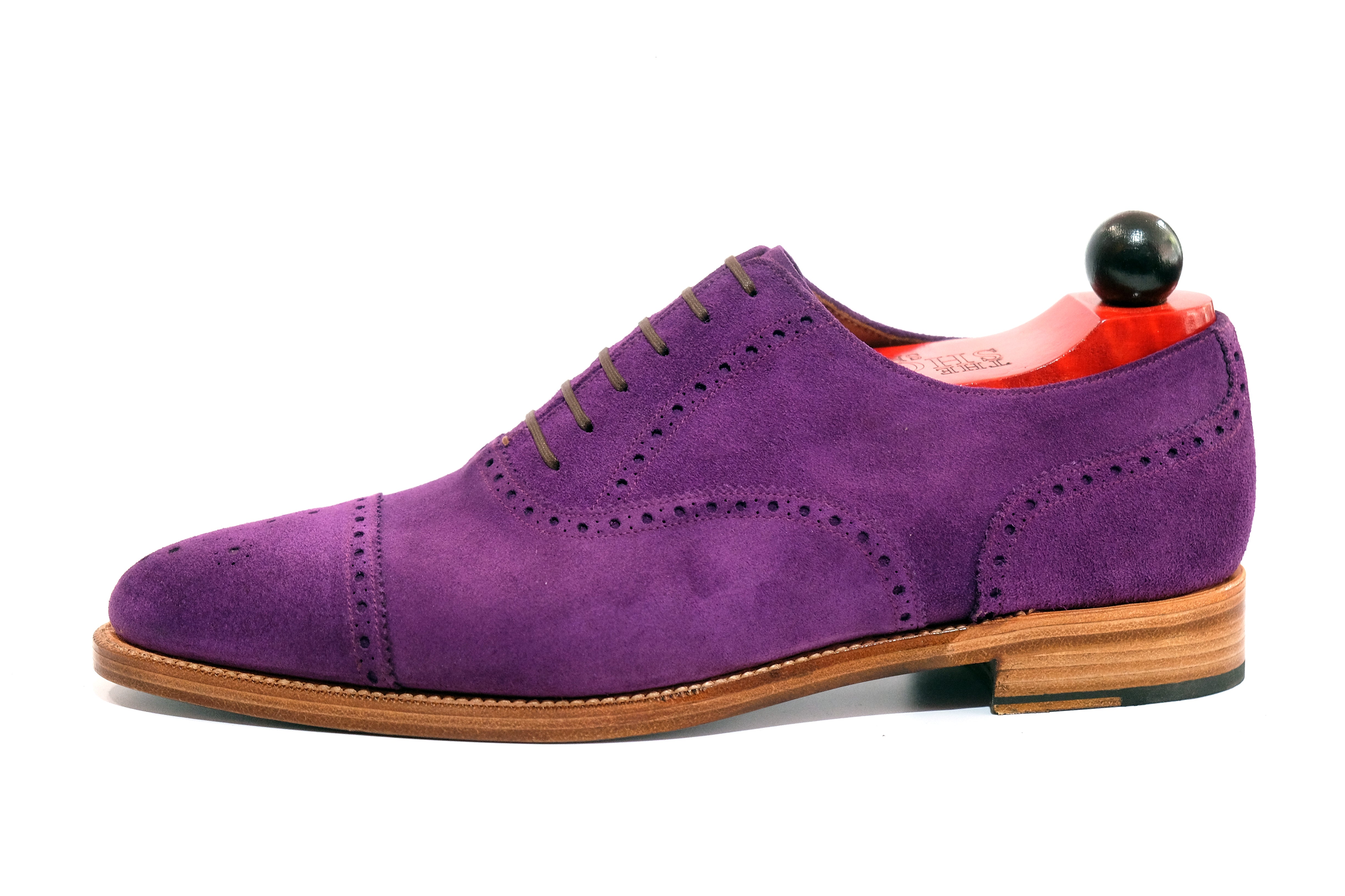 Windermere - MTO - Purple Suede / Natural Edge Trim - TMG Last - Double Leather Sole-Made To Order Captoe Cap Toe Medallion Brogue Oxfords-J.FitzPatrick Footwear