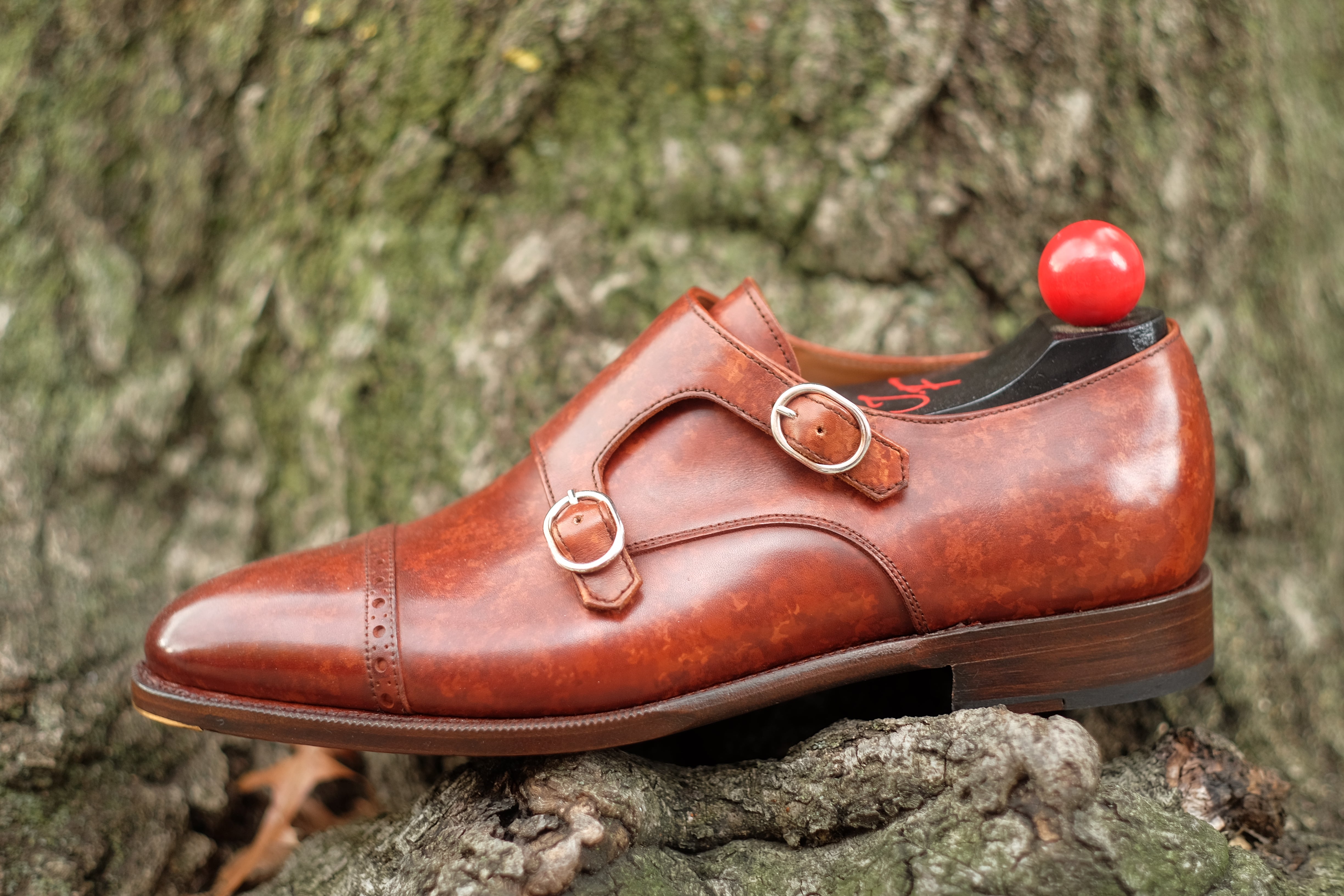 Woodland - MTO - Gold Marble Patina-Made To Order Double Monkstrap Cap Toe Brogue-J.FitzPatrick Footwear