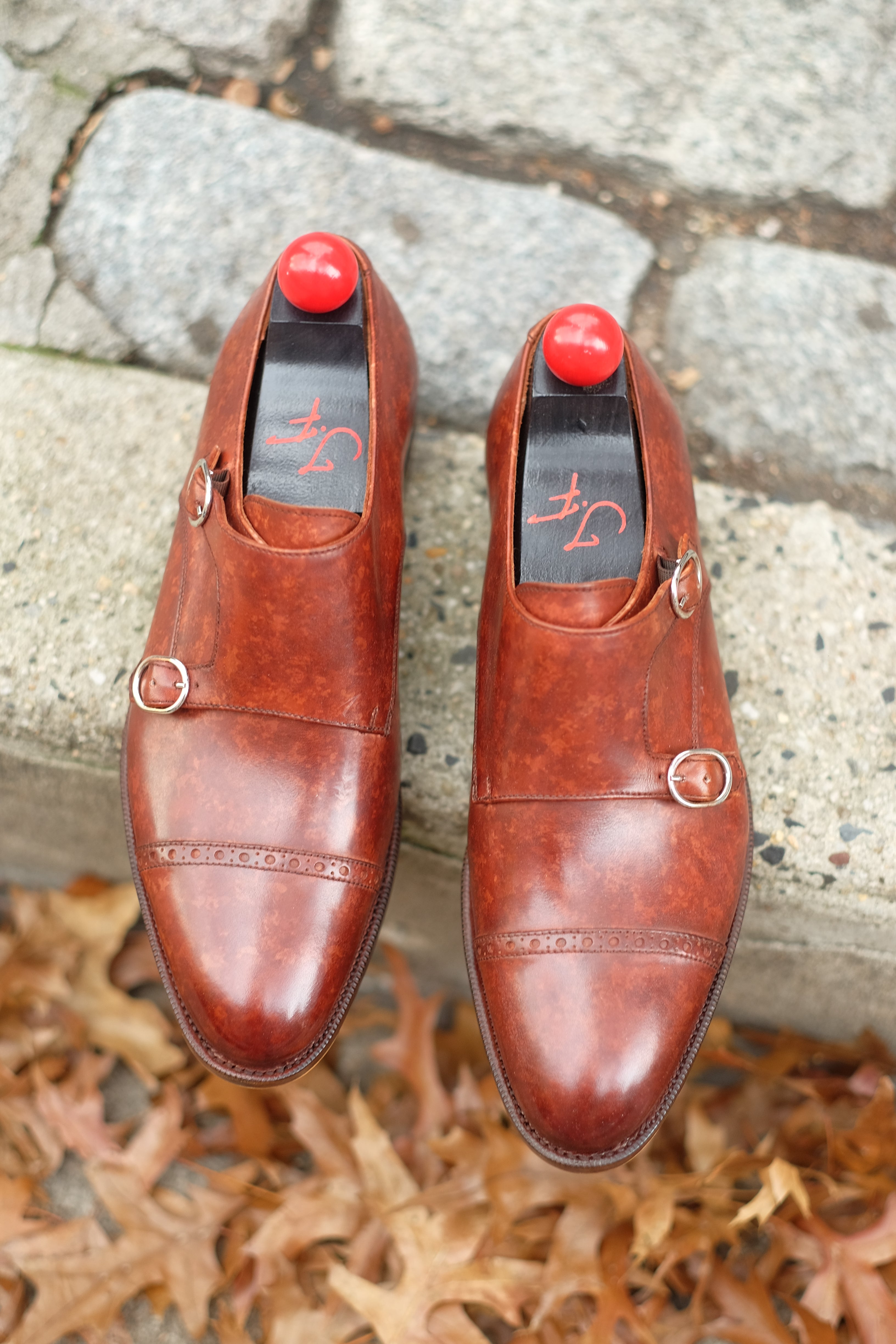 Woodland - MTO - Gold Marble Patina-Made To Order Double Monkstrap Cap Toe Brogue-J.FitzPatrick Footwear