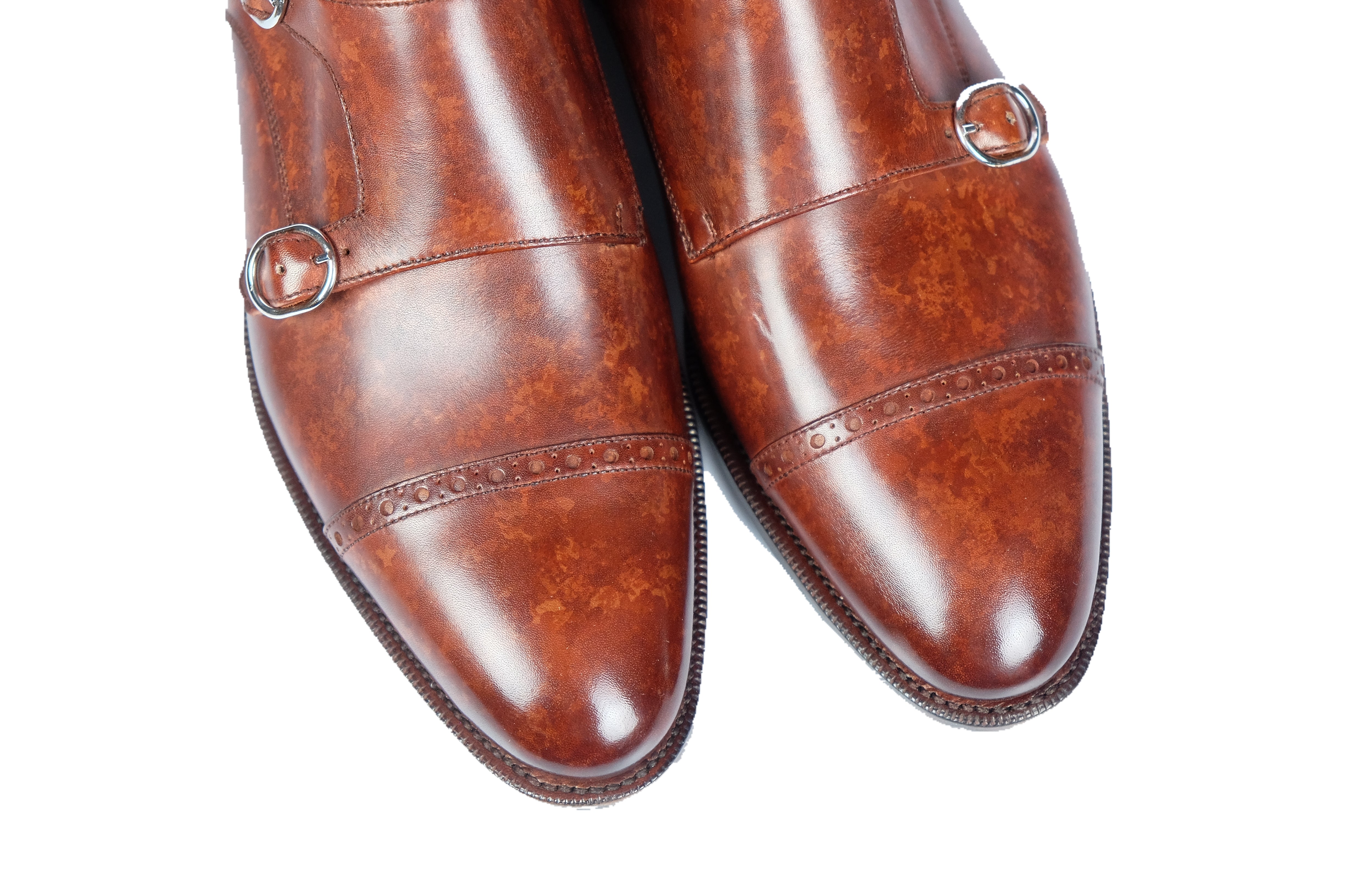 Woodland - MTO - Gold Marble Patina-Made To Order Double Monkstrap Cap Toe Brogue-J.FitzPatrick Footwear