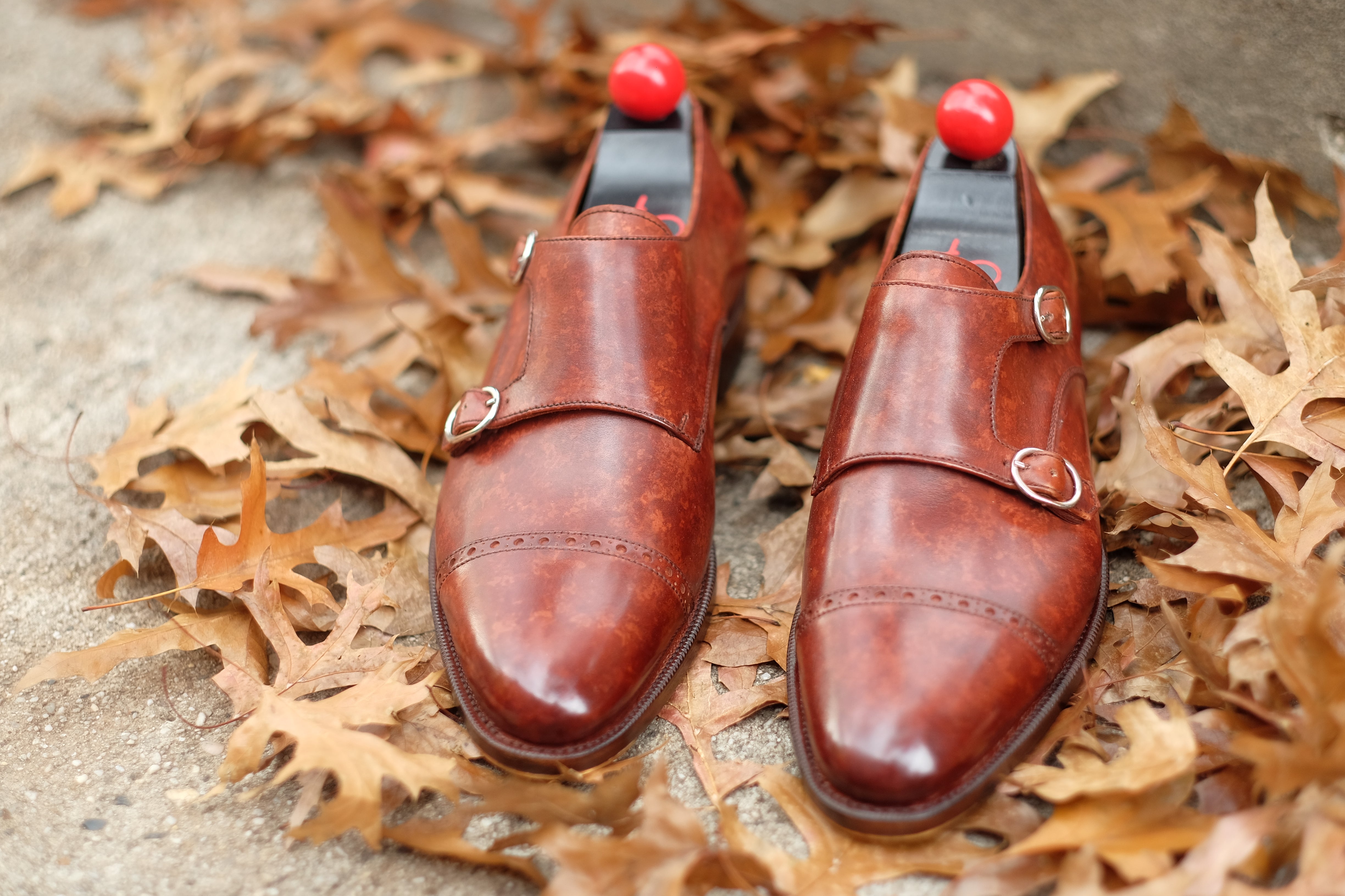 Woodland - MTO - Gold Marble Patina-Made To Order Double Monkstrap Cap Toe Brogue-J.FitzPatrick Footwear