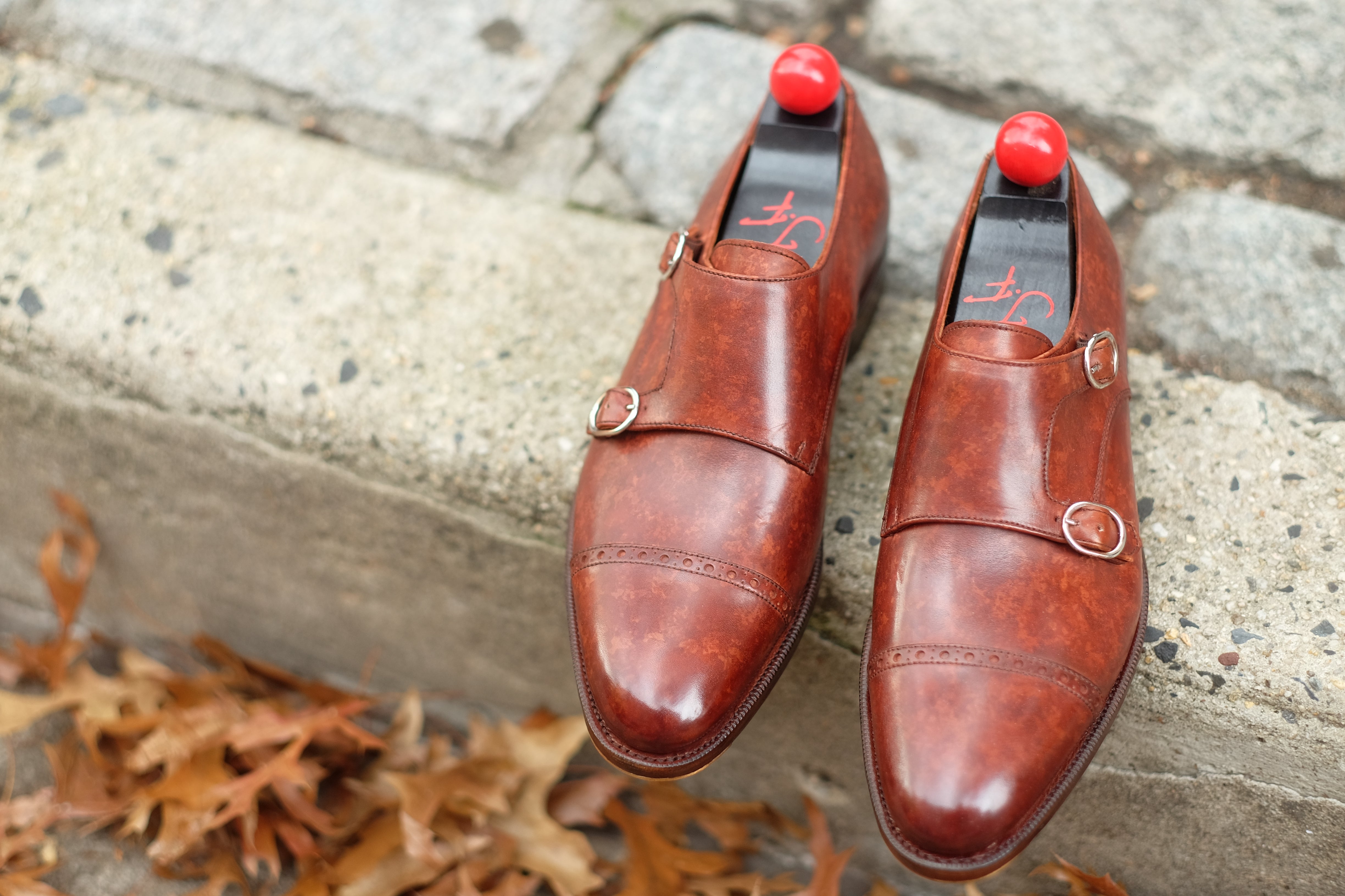 Woodland - MTO - Gold Marble Patina-Made To Order Double Monkstrap Cap Toe Brogue-J.FitzPatrick Footwear