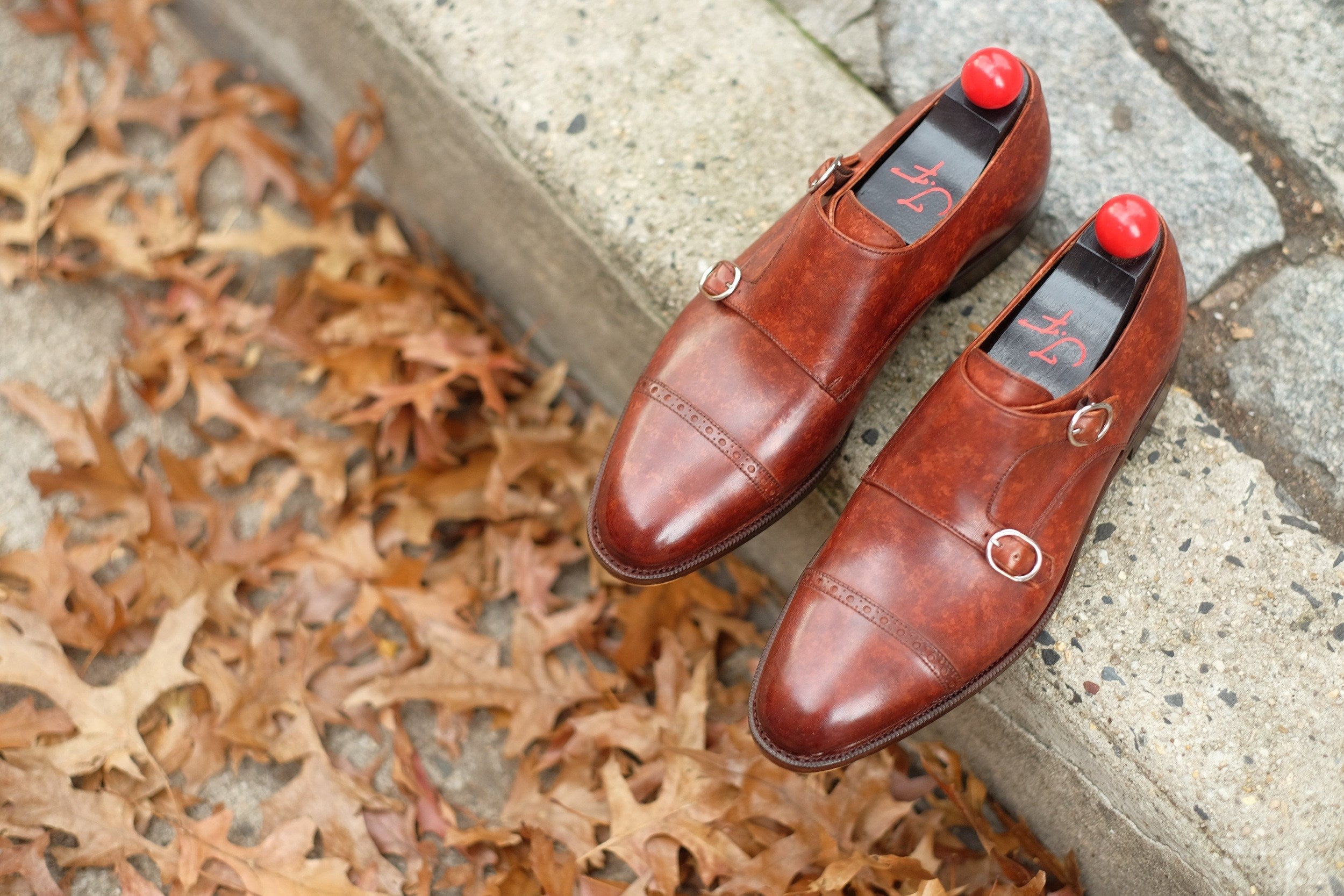Woodland - MTO - Gold Marble Patina-Made To Order Double Monkstrap Cap Toe Brogue-J.FitzPatrick Footwear